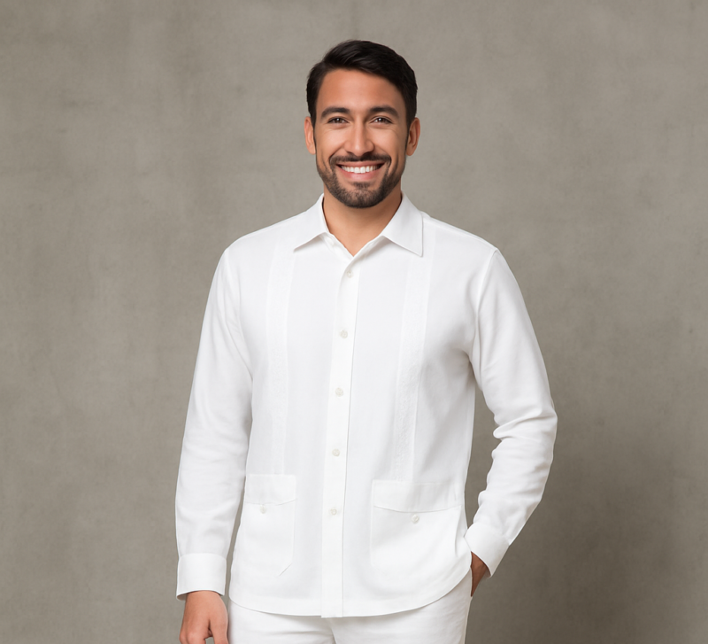 GUAYABERA BLANCA CUELLO CAMISERO MANGA LARGA BL10