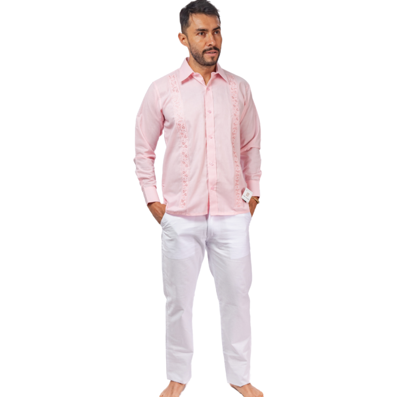 CONJUNTO EN LINO ROSA ANTIOQUEÑO CAMISERO MANGA LARGA