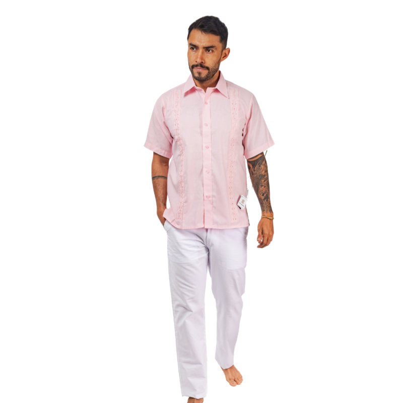 CONJUNTO EN LINO ROSA ANTIOQUEÑO CAMISERO MANGA CORTA