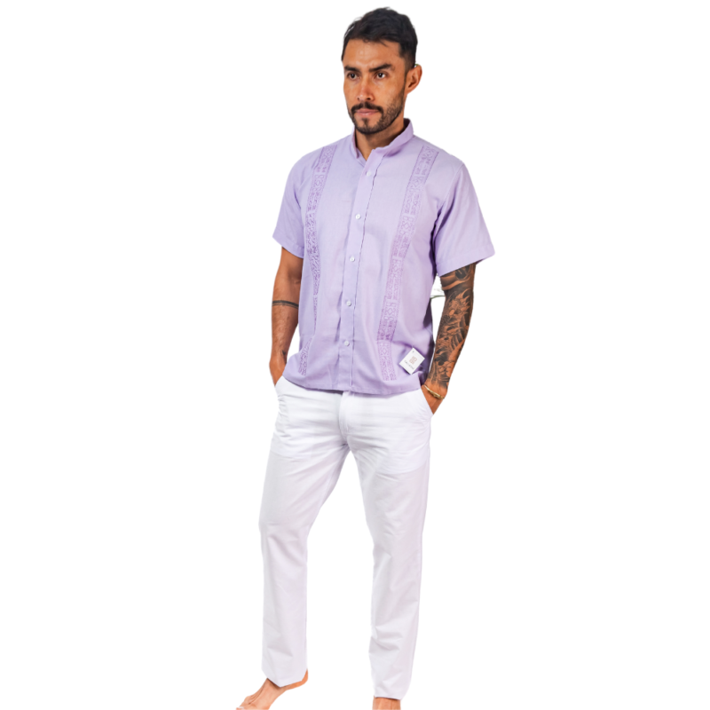 CONJUNTO EN LINO LILA CARTAGENERO NERU MANGA CORTA