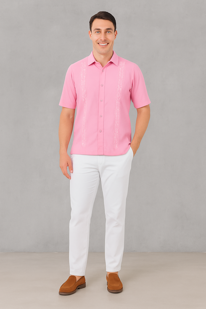 CONJUNTO EN LINO FUCSIA MANGA CORTA CAMISERO CF14