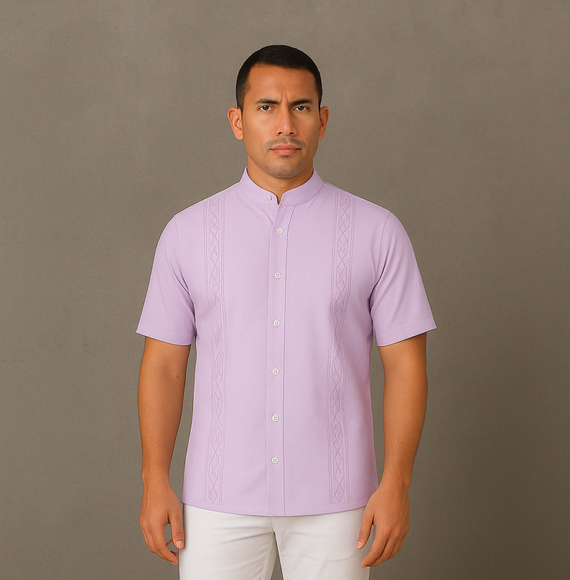 GUAYABERA LINO LILA CUELLO NERU MANGA CORTA CL13