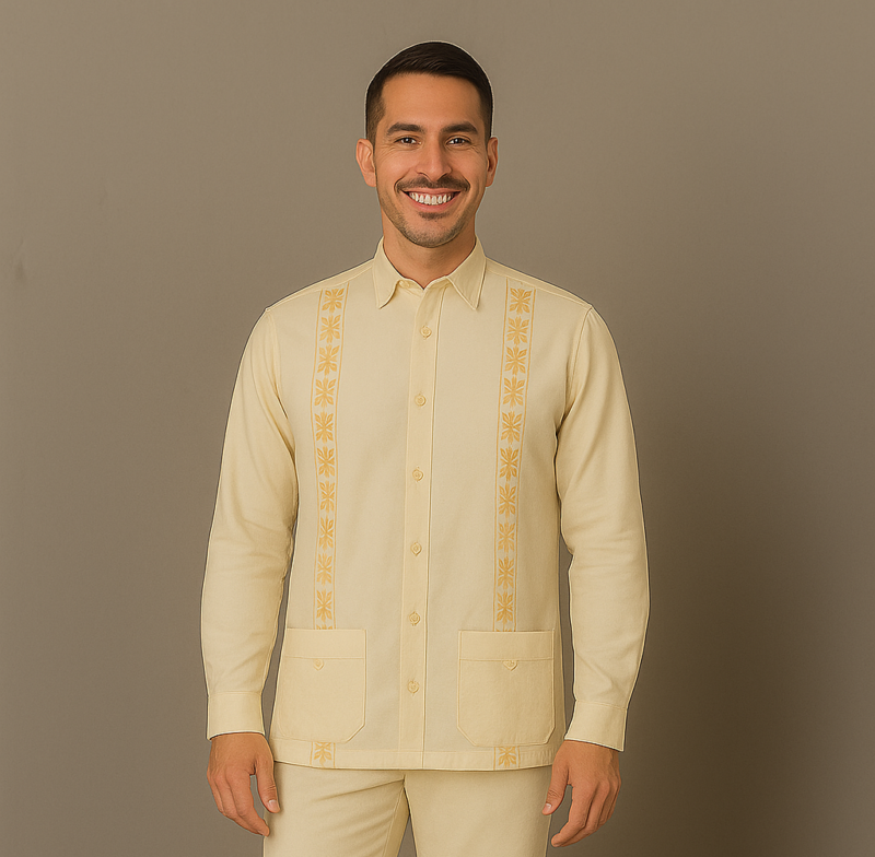 GUAYABERA BEIGE CUELLO CAMISERO MANGA LARGA BG11