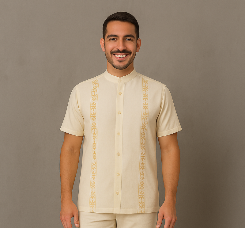 GUAYABERA BEIGE CUELLO NERU MANGA CORTA BG11