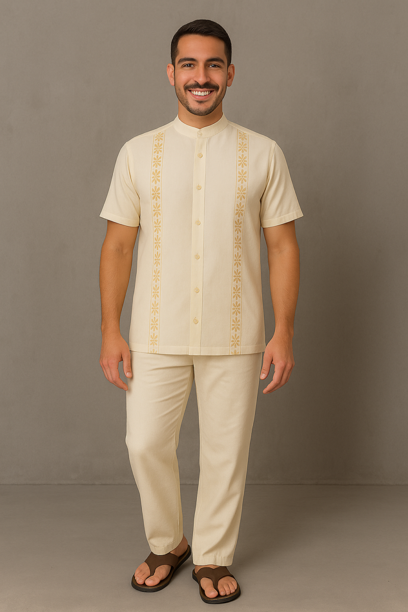 CONJUNTO BEIGE CUELLO NERU MANGA CORTA BG11
