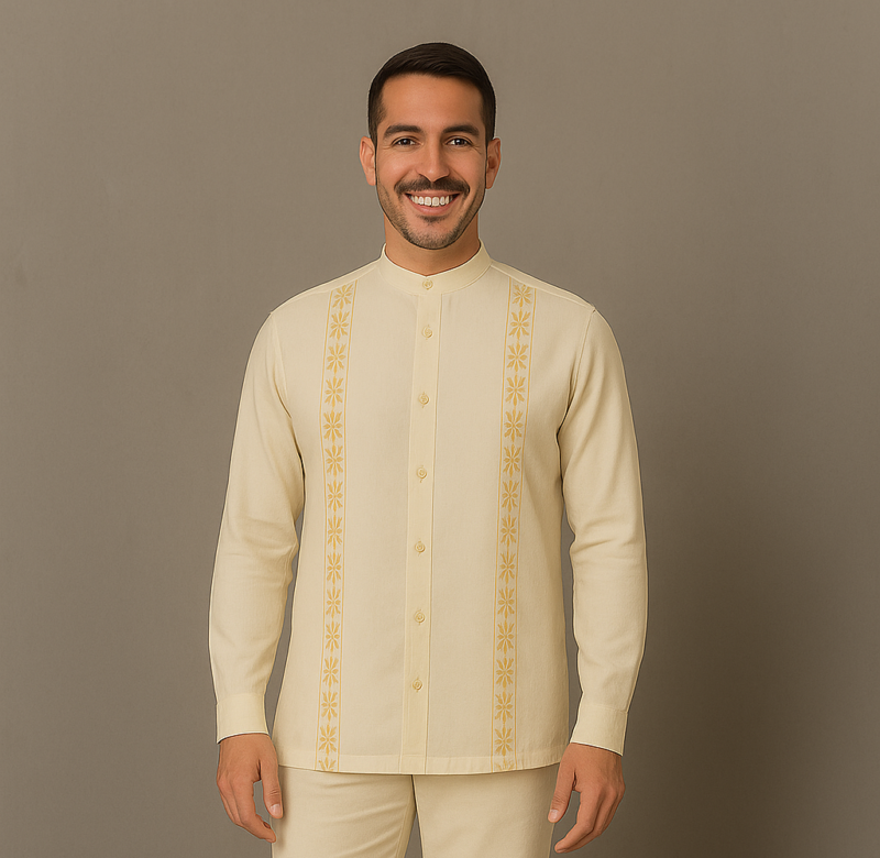 GUAYABERA BEIGE CUELLO NERU MANGA LARGA BG11