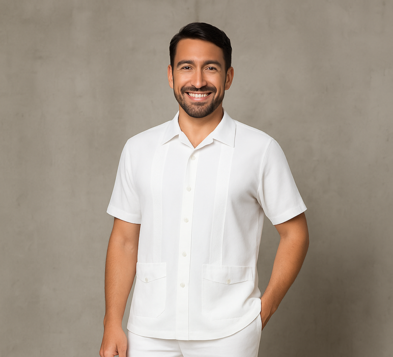 GUAYABERA BLANCA CUELLO CAMISERO MANGA CORTA BL10