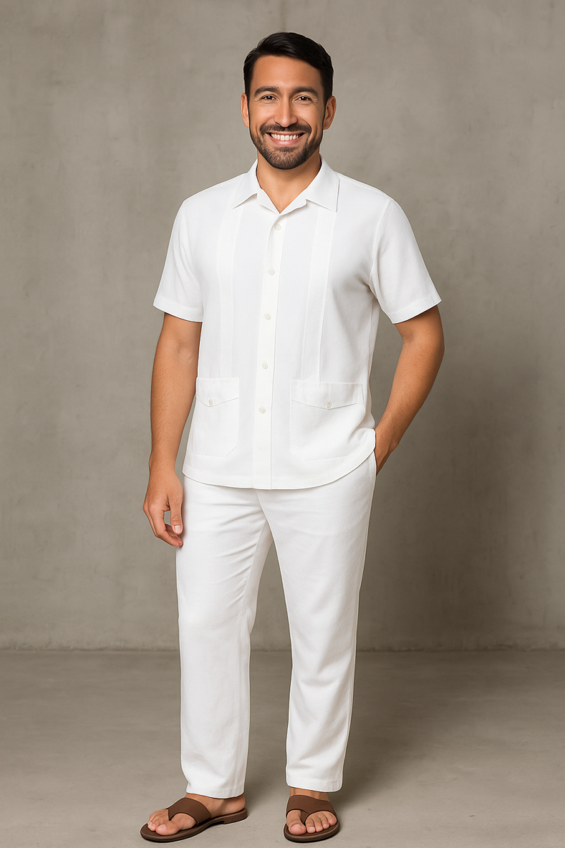 CONJUNTO BLANCO EN LINO CAMISERO MANGA CORTA BL10