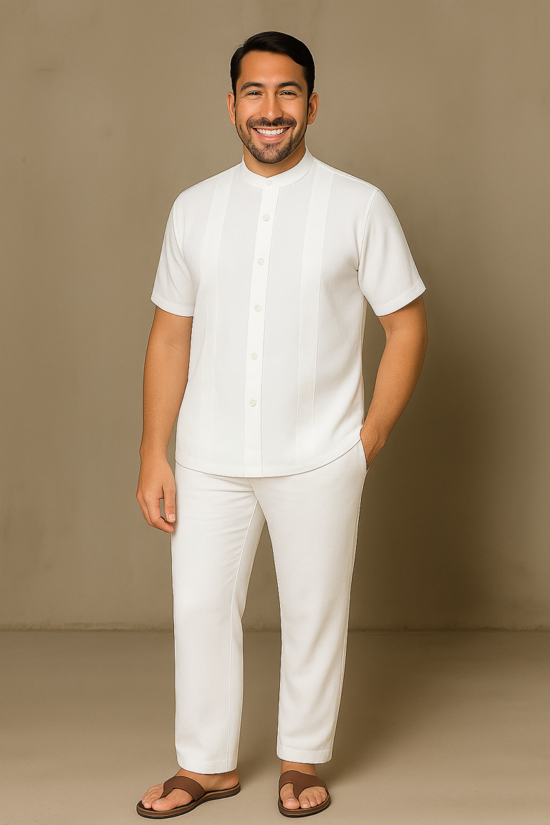 CONJUNTO BLANCO EN LINO CUELLO NERU MANGA CORTA BL10