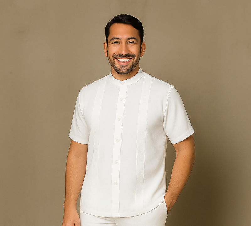 GUAYABERA BLANCA CUELLO NERU MANGA CORTA BL10