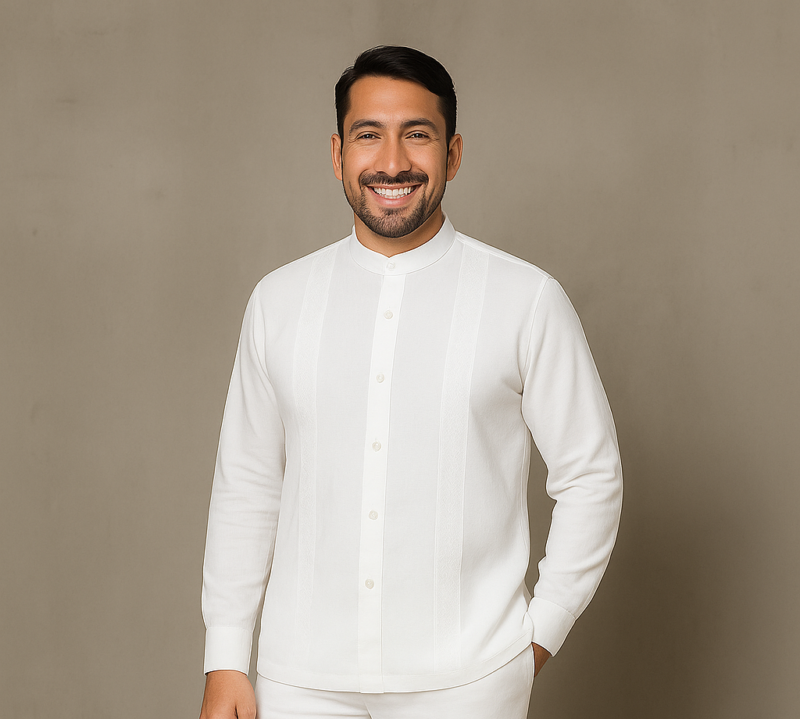 GUAYABERA BLANCA CUELLO NERU MANGA LARGA BL10