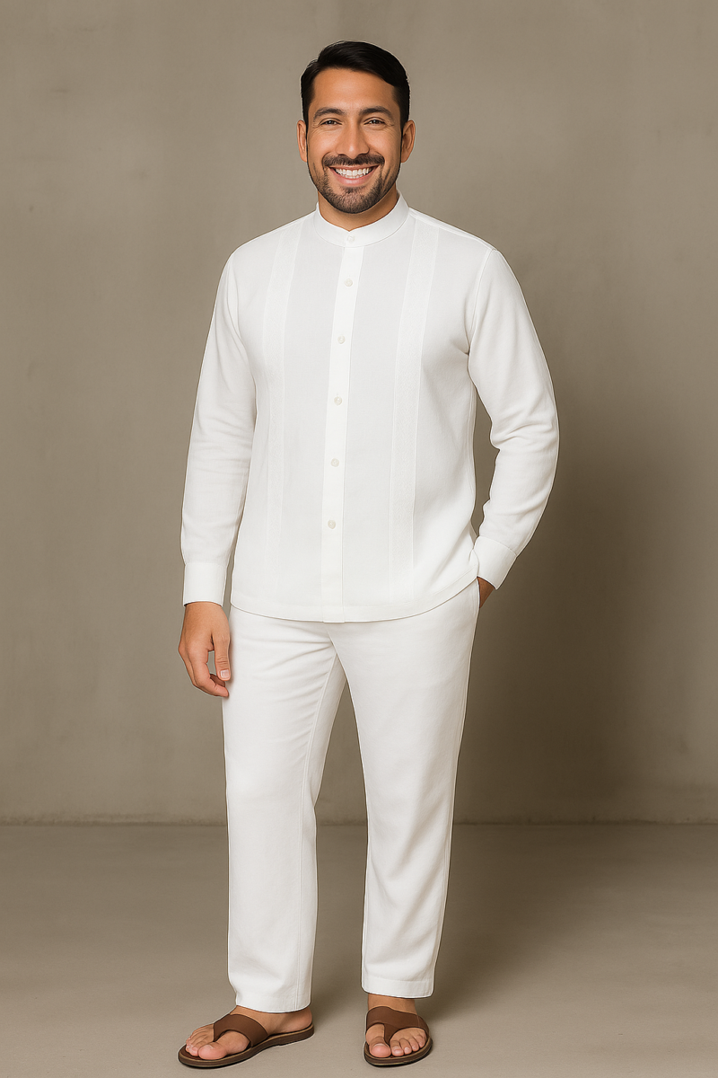 CONJUNTO BLANCO EN LINO CUELLO NERU MANGA LARGA BL10