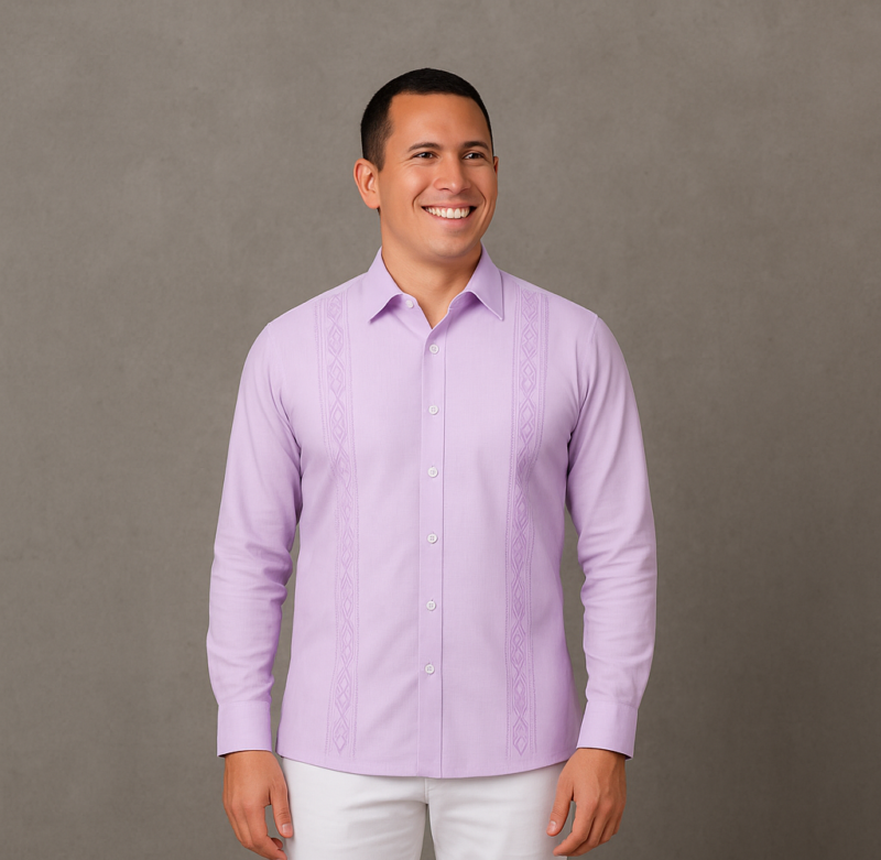 GUAYABERA LILA LINO CUELLO CAMISERA MANGA LARGA CL13