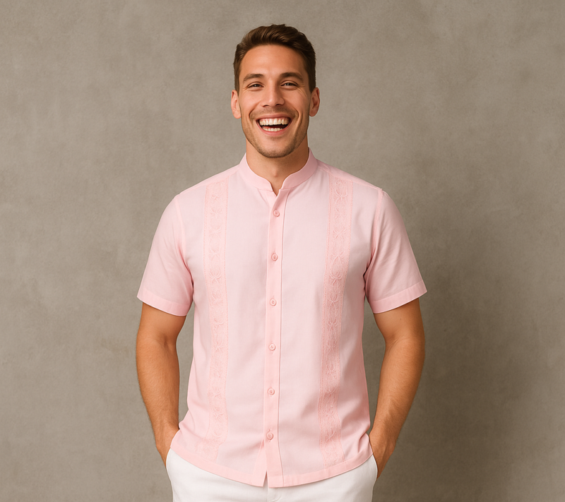 GUAYABERA LINO ROSA CUELLO NERU MANGA CORTA CR15