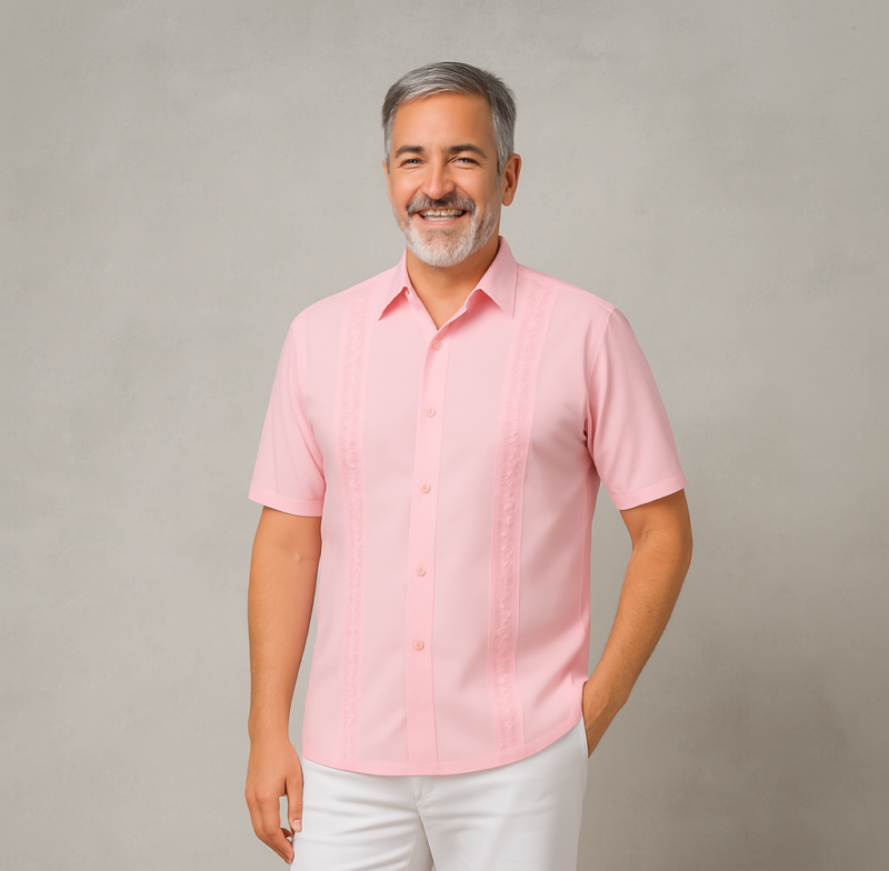 GUAYABERA LINO ROSA CAMISERA MANGA CORTA CR15