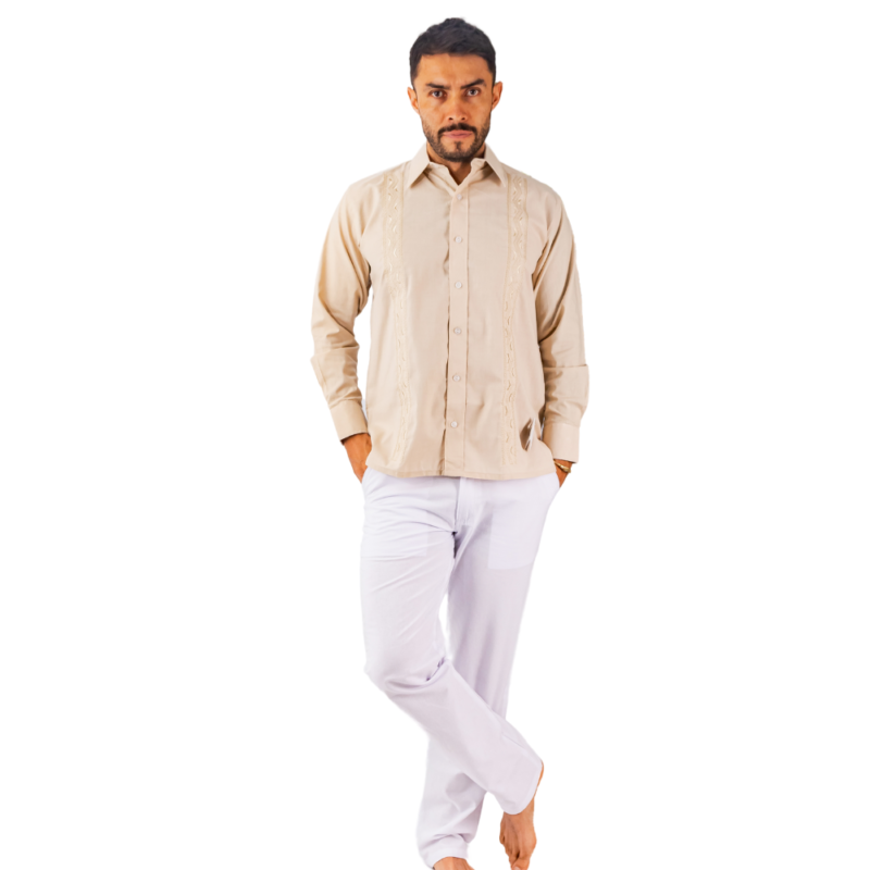 CONJUNTO EN LINO BEIGE VALLECAUCANO CAMISERO MANGA LARGA