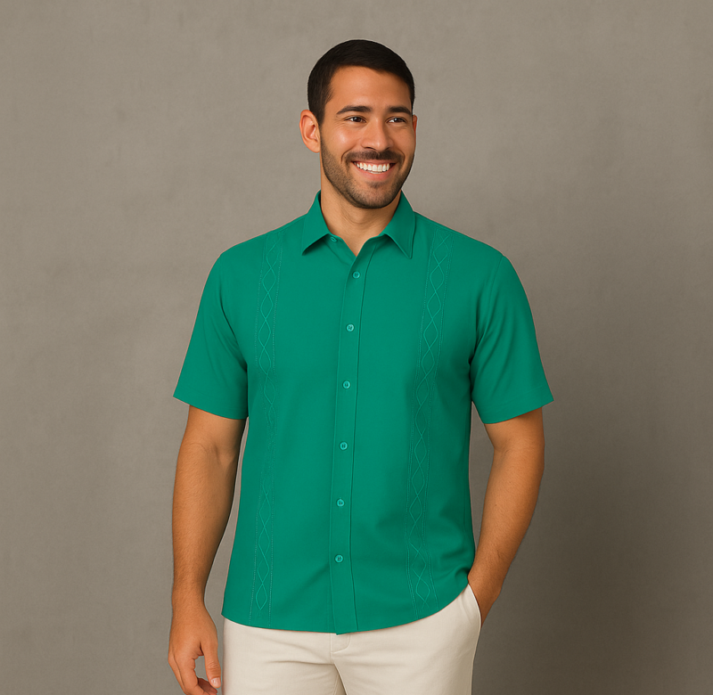 GUAYABERA VERDE CUELLO CAMISERO MANGA CORTA BV12