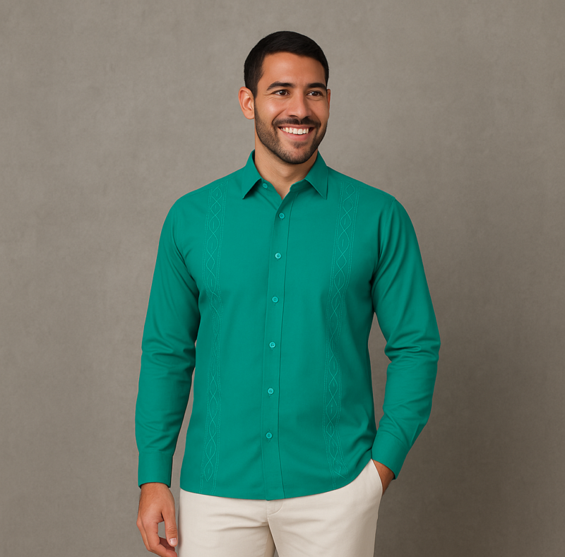 GUAYABERA VERDE CUELLO CAMISERO MANGA LARGA BV12