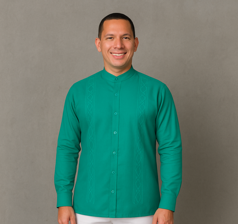 GUAYABERA VERDE LINO CUELLO NERU MANGA LARGA BV12
