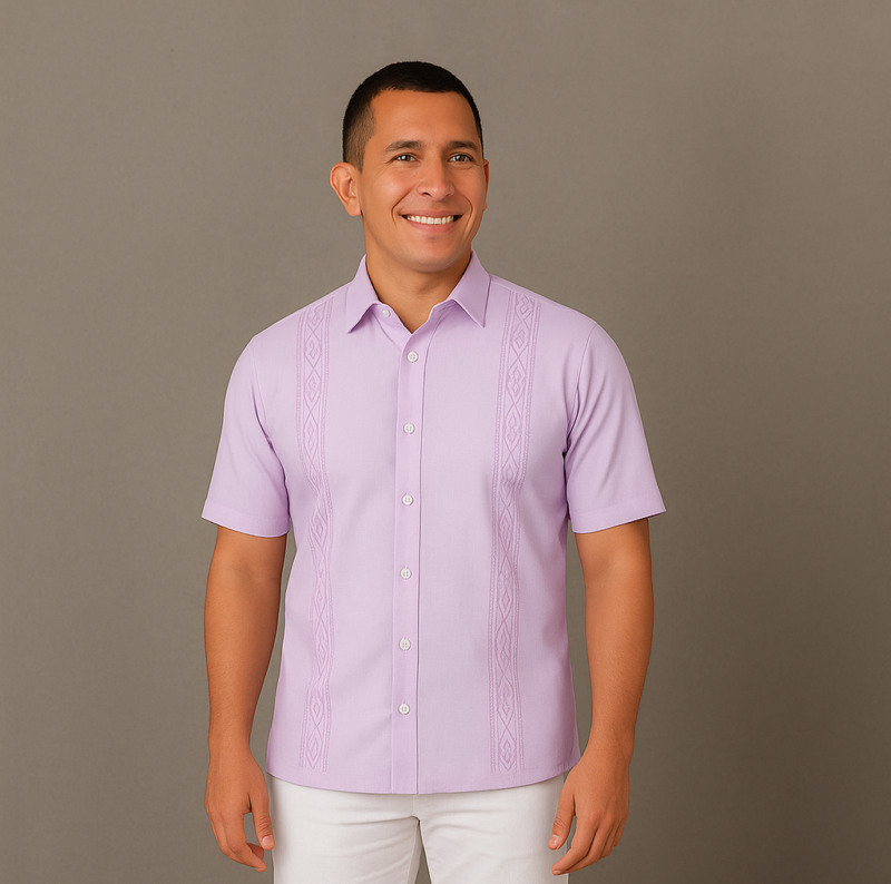 GUAYABERA LINO LILA CUELLO CAMISERO MANGA CORTA CL13