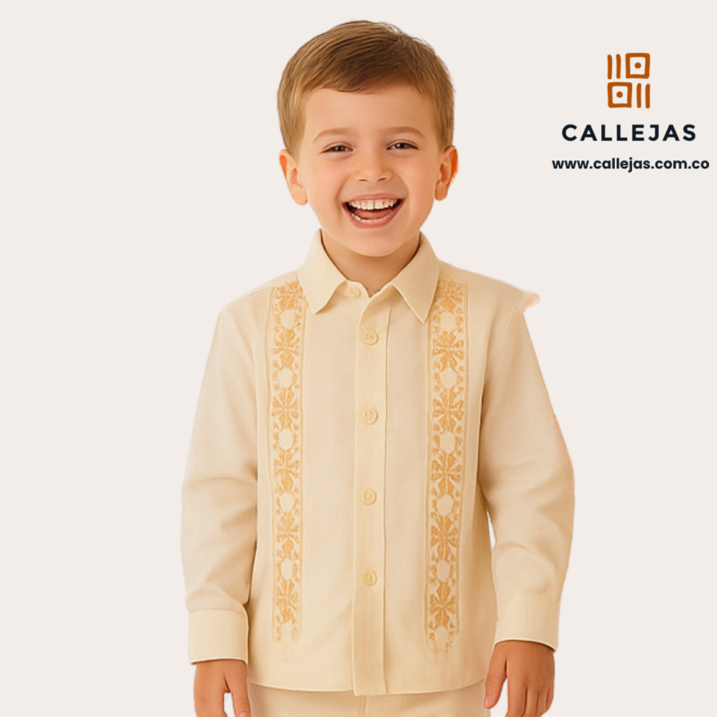 Guayabera Niño beige camisero ml