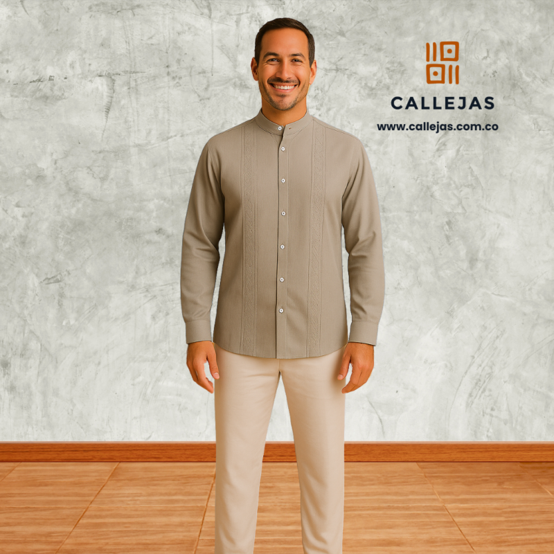 Conjunto camisa gris y pantalón blanco neru ml