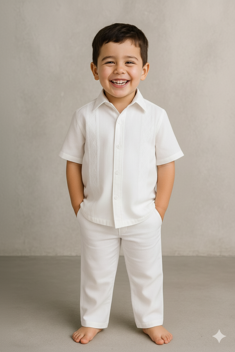 Conjunto lino Niño blanco camisero mc