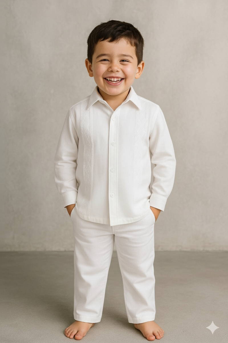 Conjunto lino Niño blanco camisero ml