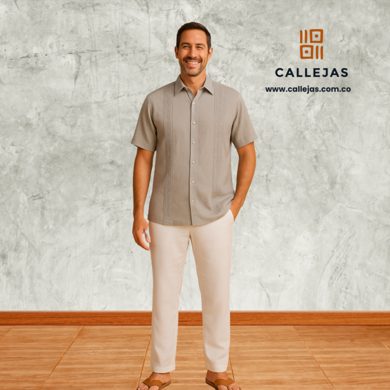 Conjunto gris y pantalón blanco camisero mc