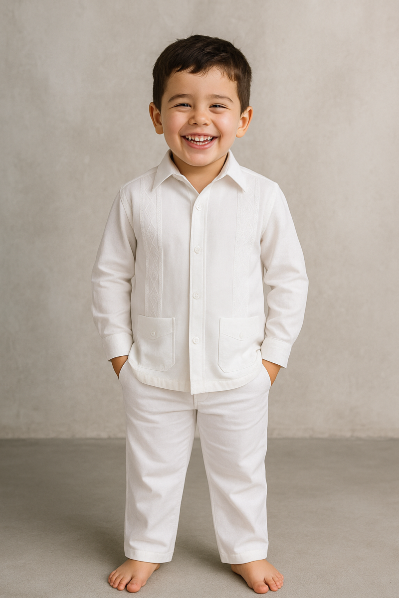 Conjunto lino Niño blanco camisero ml