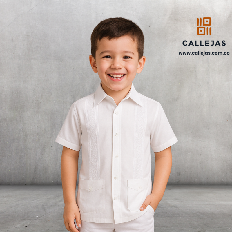 Guayabera Niño blanco camisero mc