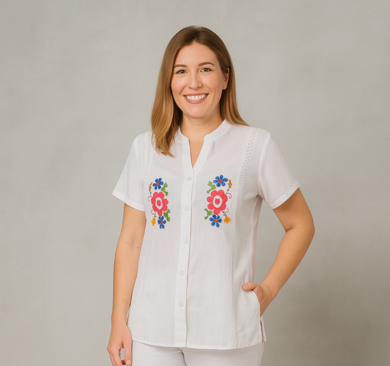 Camisa blanca dama bordada